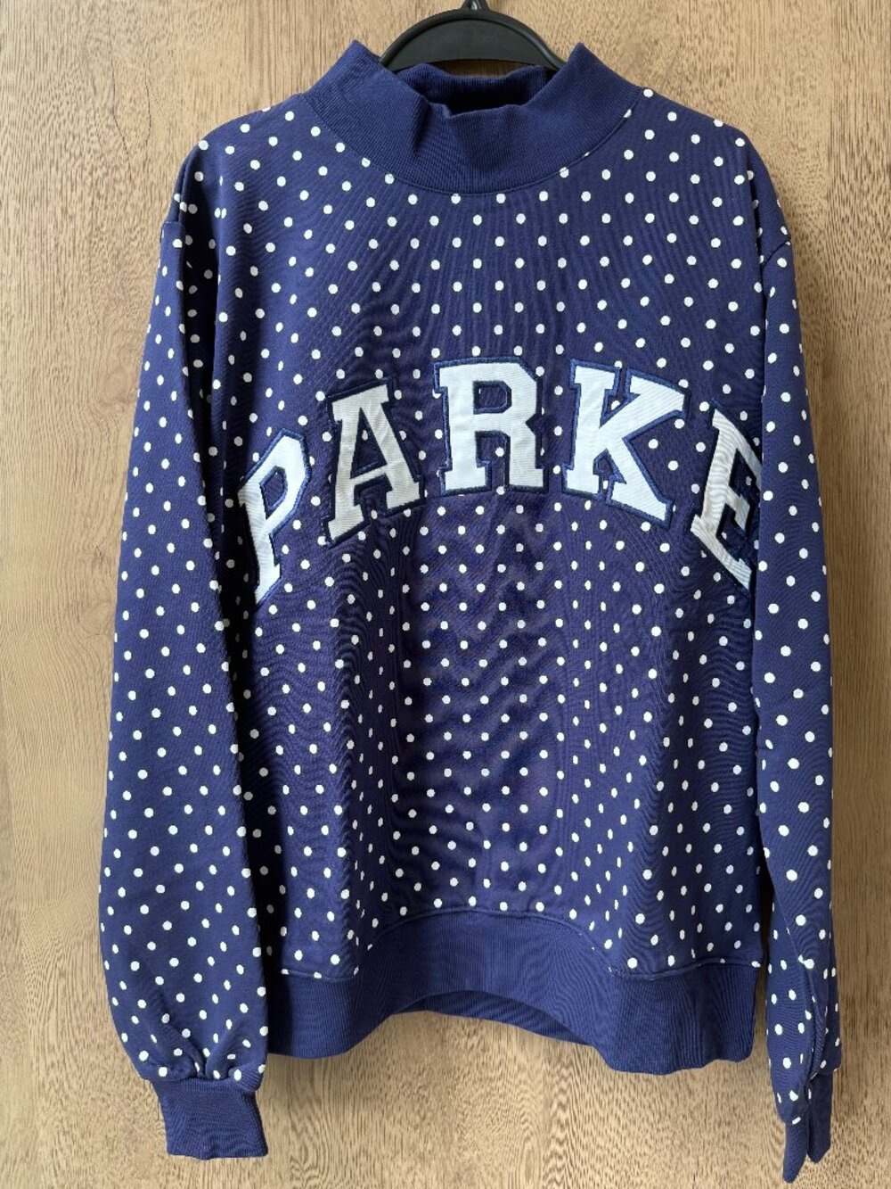 PARKE Navy Polka Dot Mock Neck Sweatshirt BACK TO SCHOOL